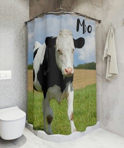 Moo Cow Shower Curtain with Shower Curtain Rings - Quirky and Unique Addition to Your Bathroom Decor