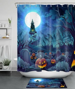 Moon Castle Shower Curtain Halloween Scary Graveyard Pumpkin Bath Accessory: A Frighteningly Fun Addition to Your Bathroom