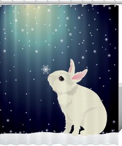Moonlight Snowflake Bunny Snow Fabric Shower Curtain for Bathroom Decor