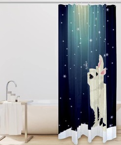 Moonlight Snowflake Bunny Snow Fabric Shower Curtain for Bathroom Decor