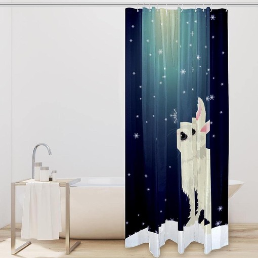 Moonlight Snowflake Bunny Snow Fabric Shower Curtain for Bathroom Decor