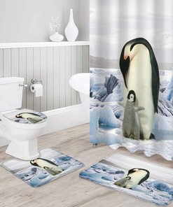 Mother Penguin and Baby Penguin Shower Curtain on Ice for Adorable Bathroom Decor