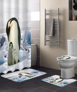 Mother Penguin and Baby Penguin Shower Curtain on Ice for Adorable Bathroom Decor