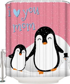 Mother's Day Penguin I Love Mom Shower Curtain - Cute Bathroom Decoration