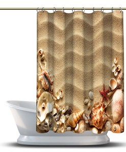 Multidimensional Sea Shells Shower Curtain - Waterproof Fabric Bathroom Decor with Beach Pattern Print