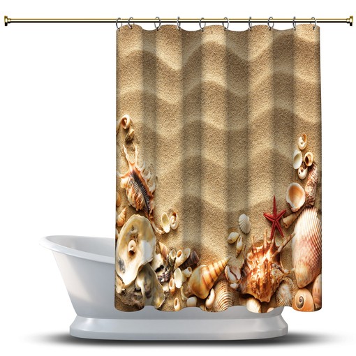 Multidimensional Sea Shells Shower Curtain - Waterproof Fabric Bathroom Decor with Beach Pattern Print