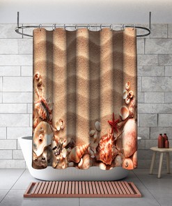 Multidimensional Sea Shells Shower Curtain - Waterproof Fabric Bathroom Decor with Beach Pattern Print