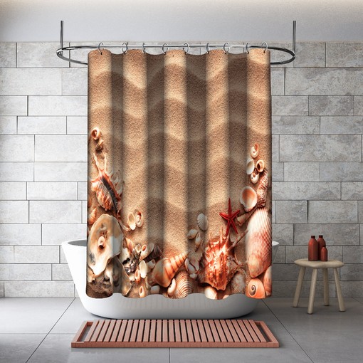 Multidimensional Sea Shells Shower Curtain - Waterproof Fabric Bathroom Decor with Beach Pattern Print