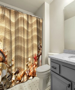 Multidimensional Sea Shells Shower Curtain - Waterproof Fabric Bathroom Decor with Beach Pattern Print