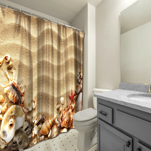 Multidimensional Sea Shells Shower Curtain - Waterproof Fabric Bathroom Decor with Beach Pattern Print