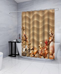 Multidimensional Sea Shells Shower Curtain - Waterproof Fabric Bathroom Decor with Beach Pattern Print