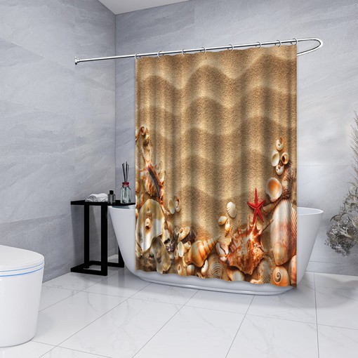 Multidimensional Sea Shells Shower Curtain - Waterproof Fabric Bathroom Decor with Beach Pattern Print