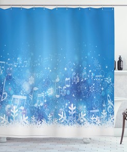 Music Notes Snowflakes Winter Shower Curtain for Bathroom