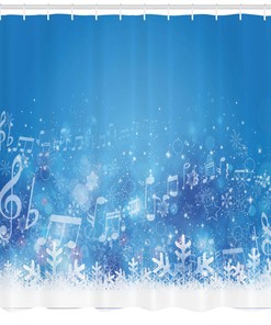 Music Notes Snowflakes Winter Shower Curtain for Bathroom