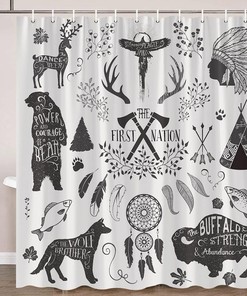 Native American Tribal Shower Curtain with Inspirational Quotes - Bathroom Decor 