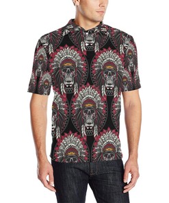 Native Indian Skull Men's Polo Shirt for Alternative Fashion Fans