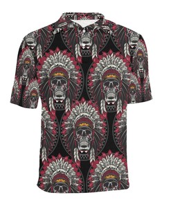 Native Indian Skull Men's Polo Shirt for Alternative Fashion Fans