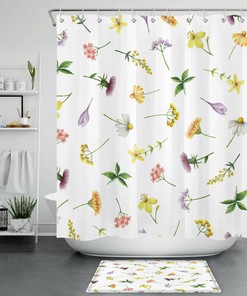 Natural Botanical Floral Shower Curtain - Bathroom Accessories for a Relaxing Bath