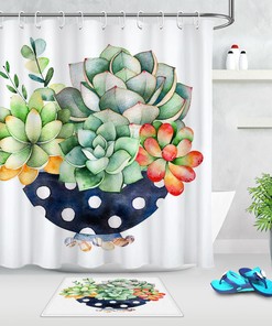 Nature-Inspired Watercolor Succulent Shower Curtain for Your Bathroom 