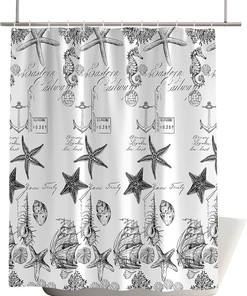 Nautical Anchor Starfish Seahorse Vintage Back Shower Curtain - Sea Shell Coral Themed Waterproof Bath Curtain for Home Decor