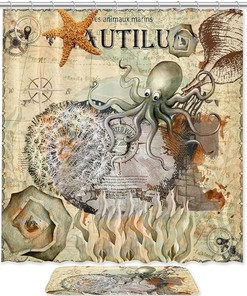 Nautical Map Octopus Shower Curtain for a Seaside Bathroom Decor 
