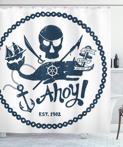 Nautical Pirate Skull Vintage Shower Curtain for Ocean-Themed Bathroom
