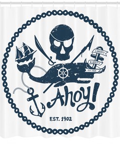 Nautical Pirate Skull Vintage Shower Curtain for Ocean-Themed Bathroom