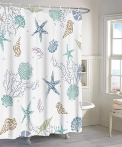 Nautical Shower Curtain - Coral and Sea Life Bathroom Decor - Waterproof Ocean Curtain - Home Gift