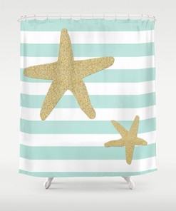 Nautical Striped Starfish Shower Curtain - Customizable Gift for Her or Him