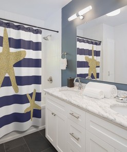 Nautical Striped Starfish Shower Curtain - Customizable Gift for Her or Him