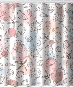 Nautical Vintage Shower Curtain with Starfish and Conch Decor - Waterproof Fabric for Bathroom