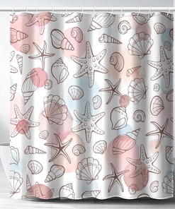 Nautical Vintage Shower Curtain with Starfish and Conch Decor - Waterproof Fabric for Bathroom