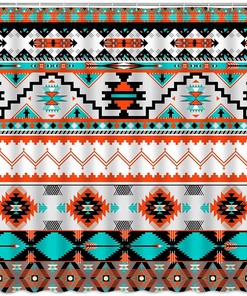 Navajo Ethnic Abstract Geometric Aztec Shower Curtain for Tribal Bathroom Decor 