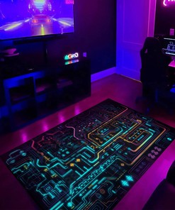Neon Circuitry Arcade Carpet for Living Room, Bedroom