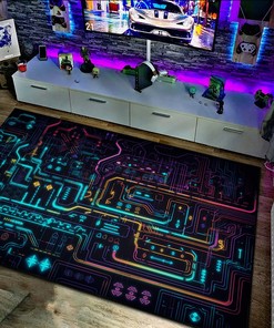 Neon Circuitry Arcade Carpet for Living Room, Bedroom