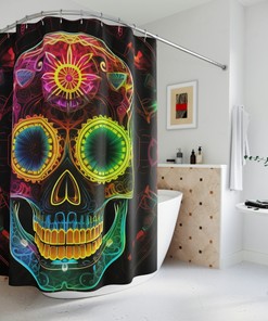 Neon Sugar Skull Shower Curtain - Home Decor Bathroom Curtain