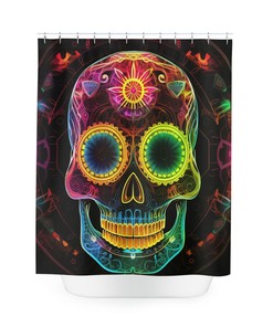 Neon Sugar Skull Shower Curtain - Home Decor Bathroom Curtain