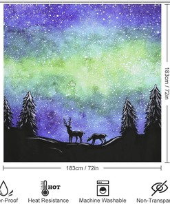 Night Deer Watercolor Shower Curtain - Bathroom Fabric Print Design