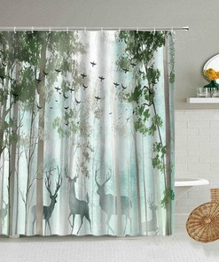 Nordic Elk Animal Shower Curtain for Forest Bathroom Decor