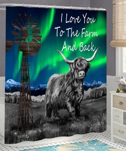 Northern Lights Longhorns Cow Shower Curtain - Rustic Farm Animal Bathroom Decor