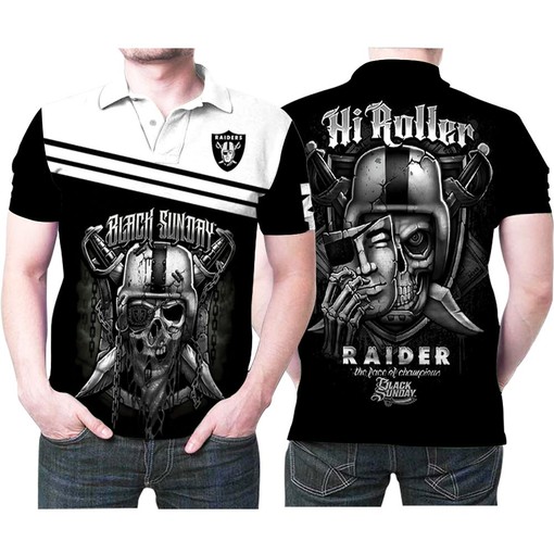 Oakland Raiders Black Sunday Hi Roller Nfl Football Team Logo 3D Designed Allover Polo Shirt Gift for Fans