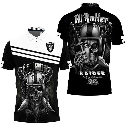 Oakland Raiders Black Sunday Skull 3D Polo Shirt