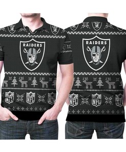 Oakland Raiders Deer Pattern 3D Designed Allover Fans Polo