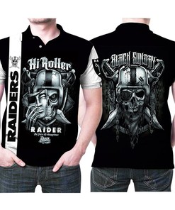 Oakland Raiders Hi Roller Skull Black Sunday Face Of Champions 3D Printed Polo Shirt Gift for Fans