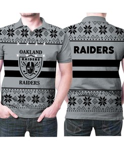 Oakland Raiders Light Up Ugly Christmas Pattern 3D Printed Polo Shirt