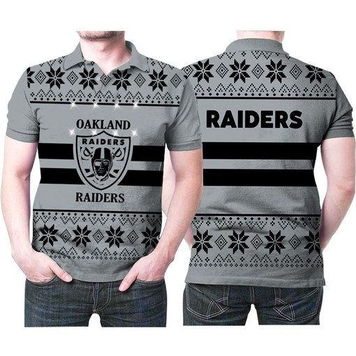 Oakland Raiders Light Up Ugly Christmas Pattern 3D Printed Polo Shirt