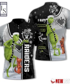 Oakland Raiders Polo Shirt with Grinch Design - Perfect for Football Fans this Holiday Season