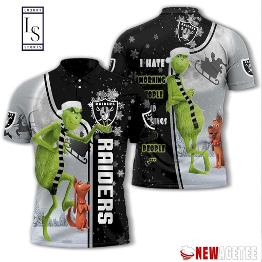 Oakland Raiders Polo Shirt with Grinch Design - Perfect for Football Fans this Holiday Season