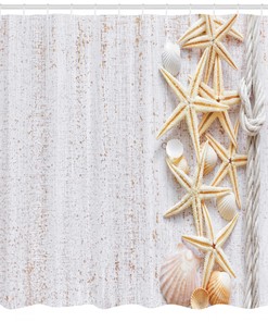Ocean Beach Themed Shower Curtain with Shell and Starfish Decor