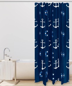 Ocean Blue Anchor Shower Curtain for Nautical Bathroom Decor